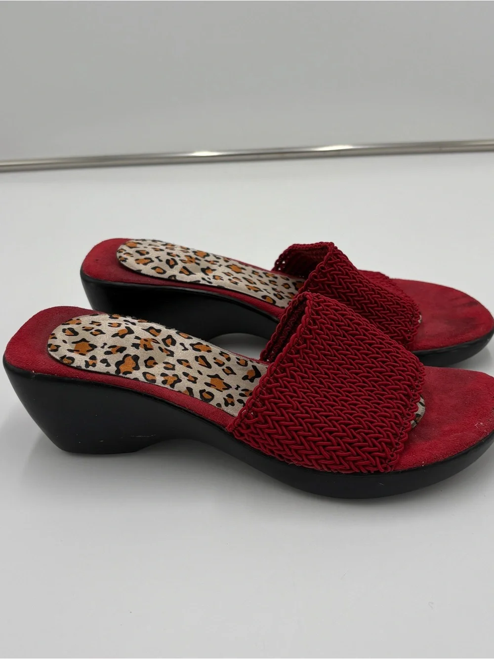 Vintage Y2K 90s Red Black Wedge Block Heel Mule Sandals Slides Women’s Size 8